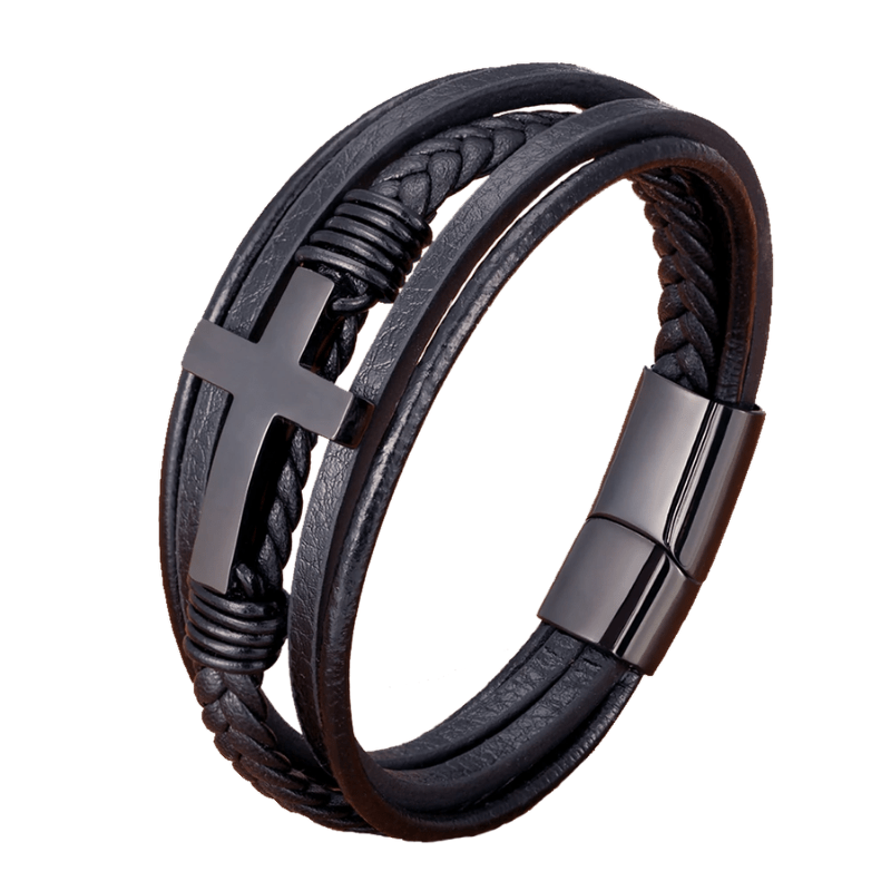 Men's Cross Bracelet Cross and Leather