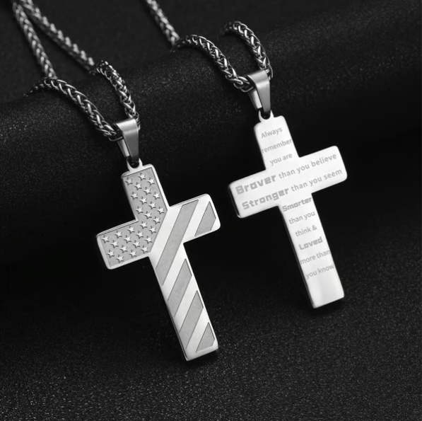 Cross Necklace With American Flag
