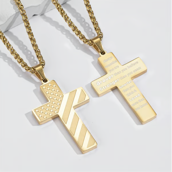 Cross Necklace With American Flag