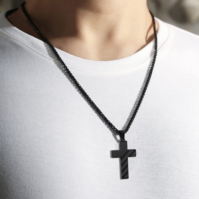 Cross Necklace With American Flag