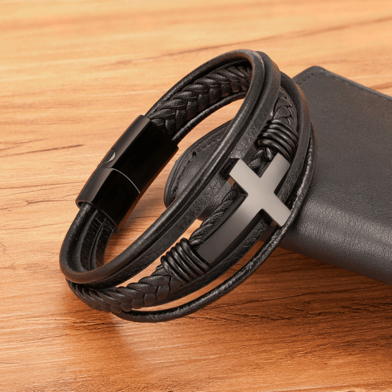 black bracelet with cross