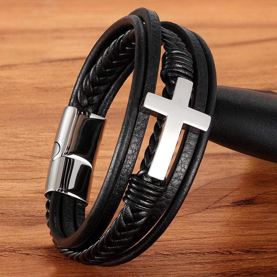 leather cross bracelet mens 