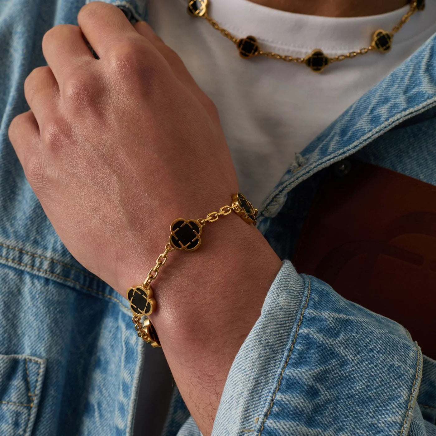 Golden Onyx Crucifix Bracelet