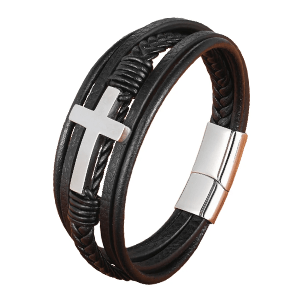 mens leather cross bracelet